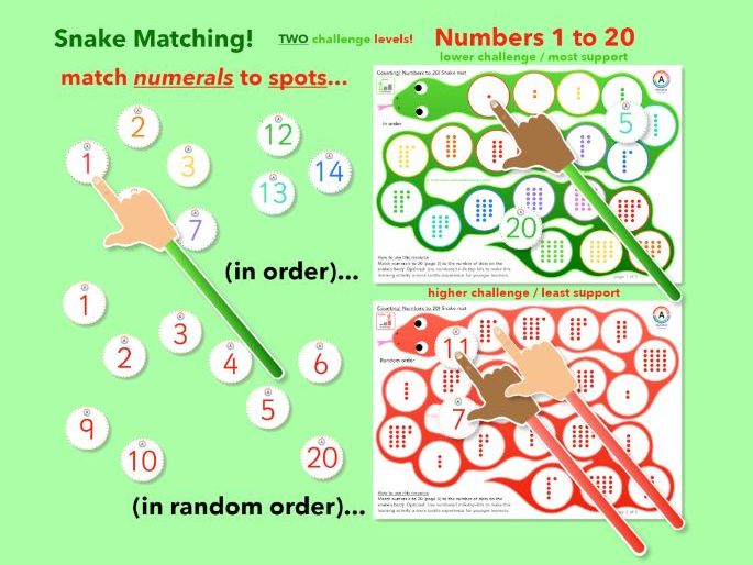 Snakes! Numerals 1-20 Count dots and match (Two levels)