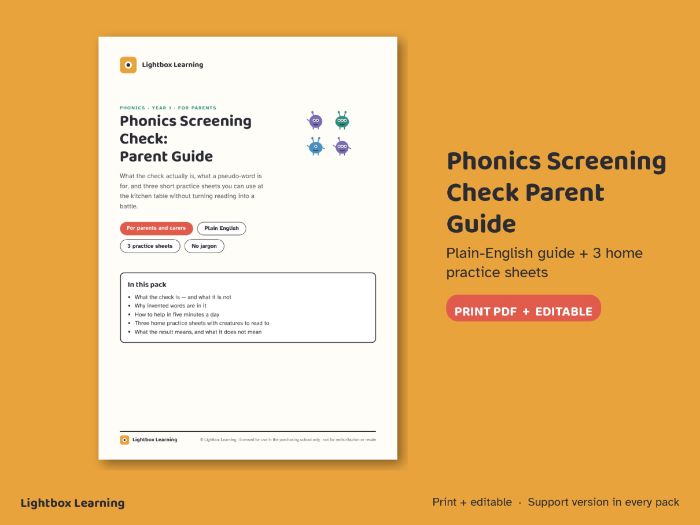 Phonics Screening Check: Parent Guide + Home Practice (Year 1)