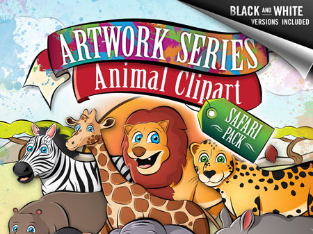 Animal Clipart: Safari Pack - Monkey, Lion, Giraffe, Hippo, +more