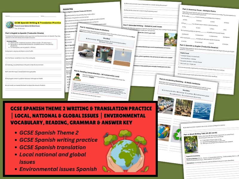 GCSE Spanish Theme 2 Local, National & Global Issues Writing and Translation/Grammar Practice