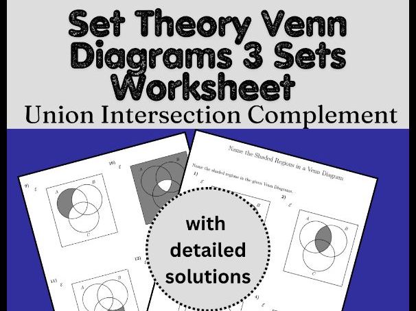 Set Theory Venn Diagrams 3 Sets Worksheet | Union Intersection Complement