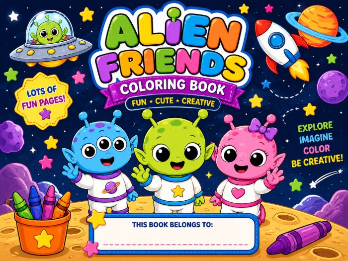 Alien Friends Coloring Book for Kids | Cute Space & Aliens Coloring Pages | Kindergarten–3rd Grade