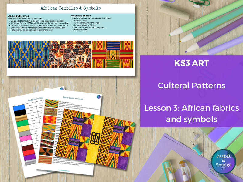 KS3 Art – Cultural Patterns Lesson 3: African Textiles & Adinkra Symbols (Kente Design Project)