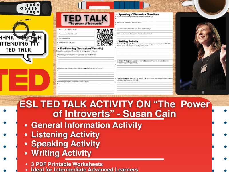 ESL TED Talk Activity Worksheets - The Power of Introverts - Susan Cain