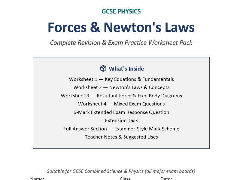 GCSE Physics Forces Revision Pack (Part 1) – Examiner Insight Worksheets + 6 Mark Q's + Answers