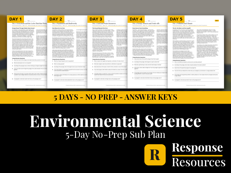 Environmental Science Emergency Sub Plans - 5 Days No Prep APES Worksheets