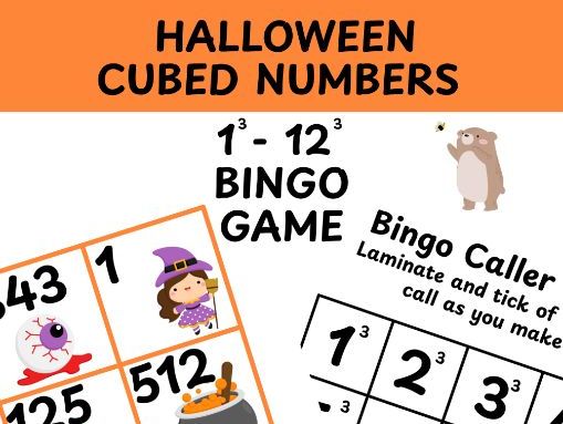 Halloween themed cubed numbers bingo game