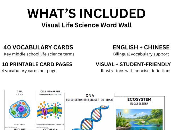 Life Science Word Wall | English + Portuguese