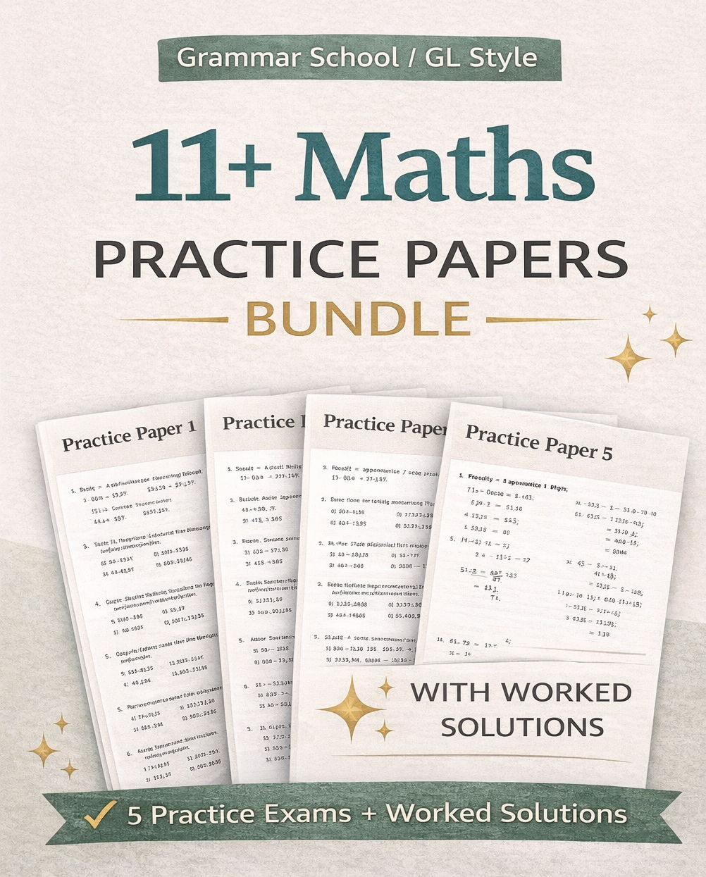 11+ Maths Mark Scheme & Worked Solutions Bundle – 2 Grammar School Papers – GL Style Answers