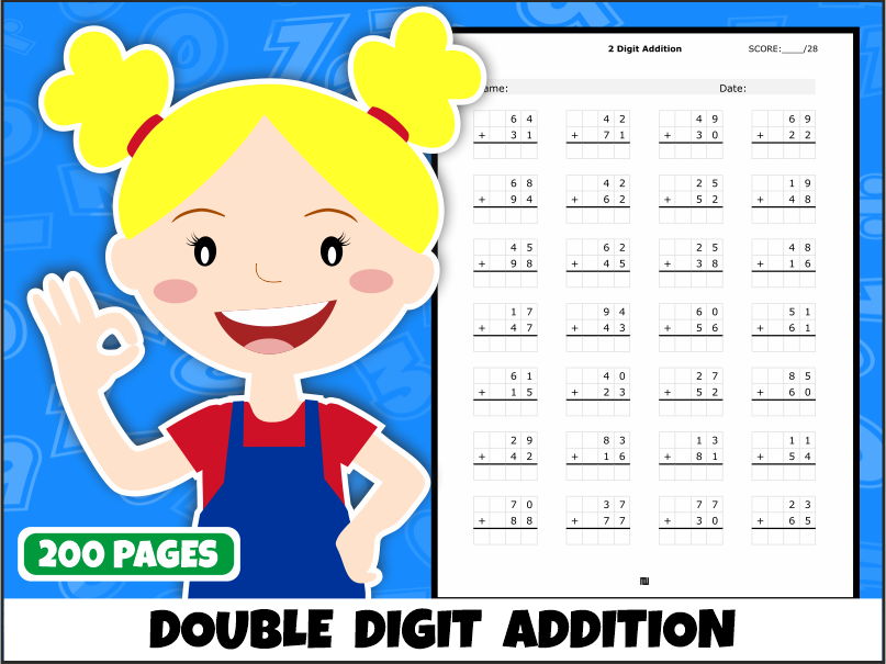 Double-Digit Addition Worksheets | 200 Practice Pages | Years 2–3 | Ages 6–8