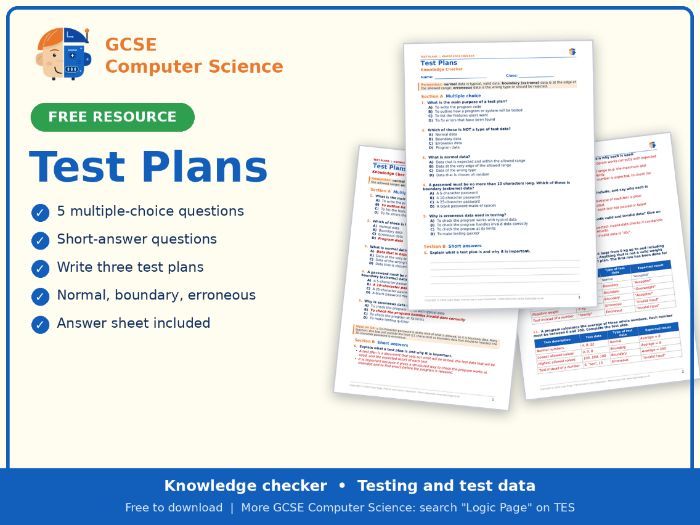 GCSE Computer Science Test Plans Knowledge Checker