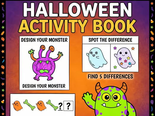 Halloween Activity Book: Monster Design, Spot the Difference & Pattern Cut & Pas