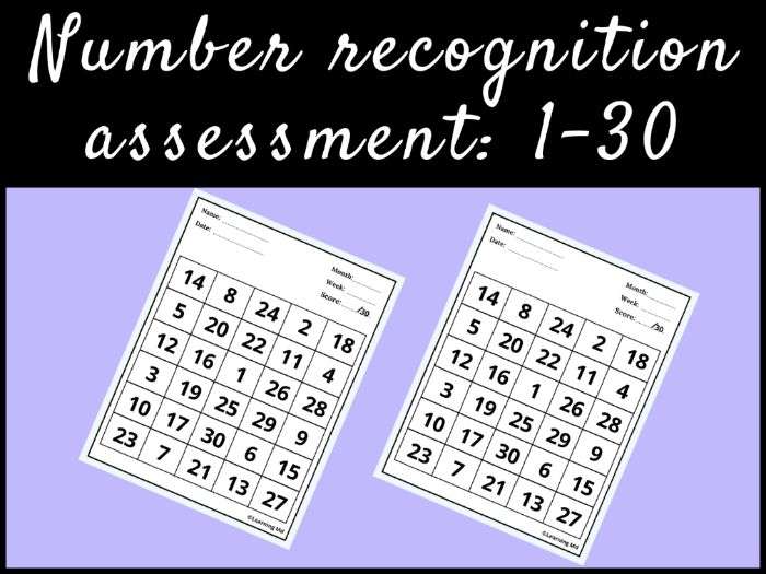 Number recognition assessment: 1-30