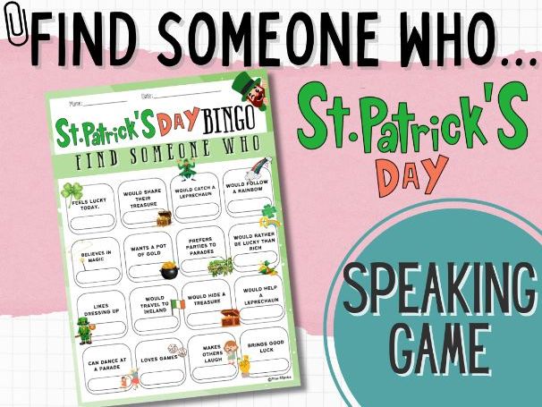St Patrick’s Day Speaking Activity | Find Someone Who Class Survey | ESL / EAL Primary