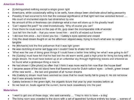 A-Level English Literature: THE GREAT GATSBY QUOTE BANK