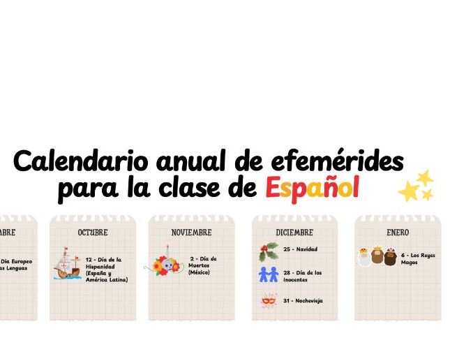 Annual Calendar of Cultural Events for Spanish Class