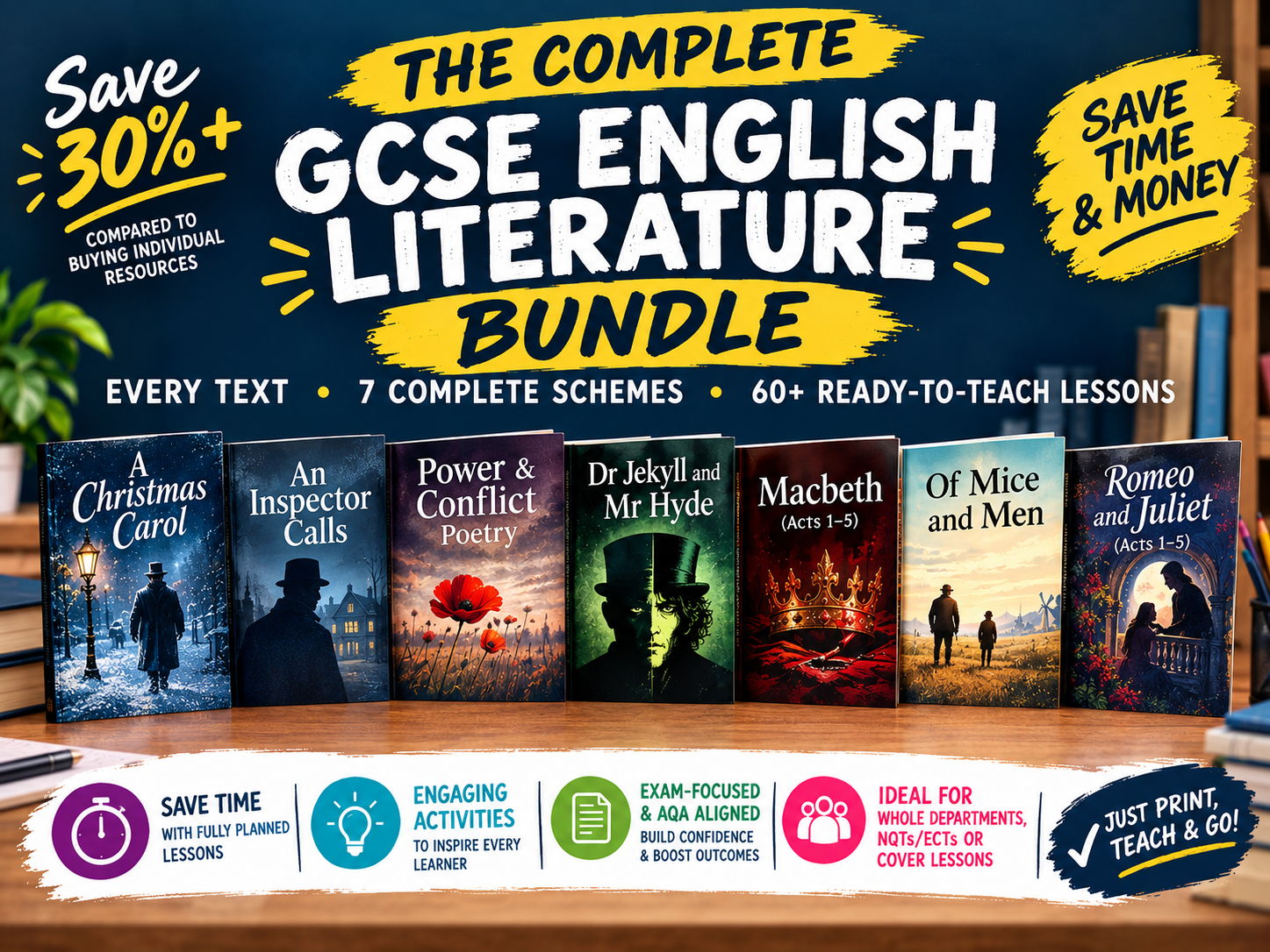 GCSE English Literature COMPLETE Bundle  | All Set Texts | Christmas Carol, Macbeth, Jekyll & Hyde, Inspector Calls, R&J, OMAM, Power & Conflict