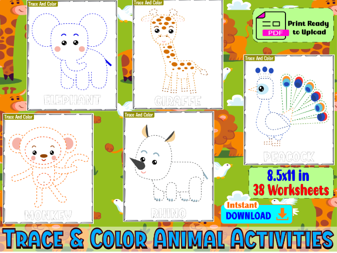 Trace & Color Animal Activities for Toddlers & Preschoolers