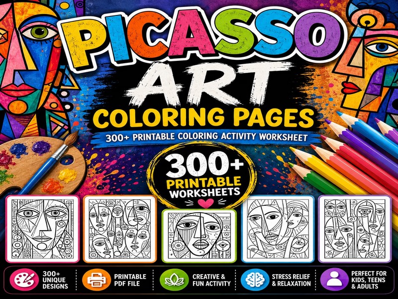 PICASSO ART Coloring Pages, 300+ Printable Coloring Activity Worksheet