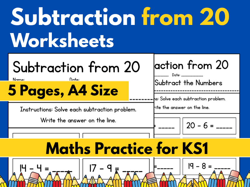 Subtraction Within 20 Worksheets | Maths Practice for KS1