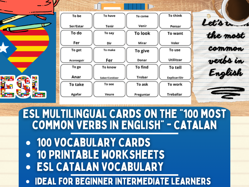 ESL Multilingual Vocabulary Flashcards - 100 most common verbs - Catalan