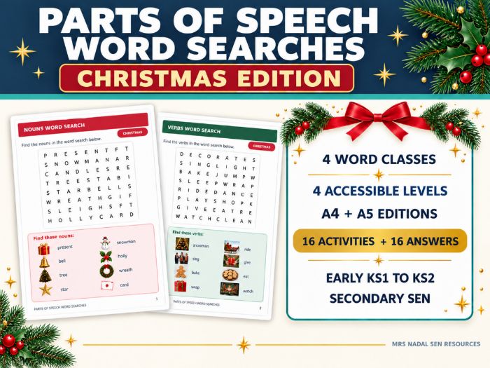 Christmas Parts of Speech Word Searches