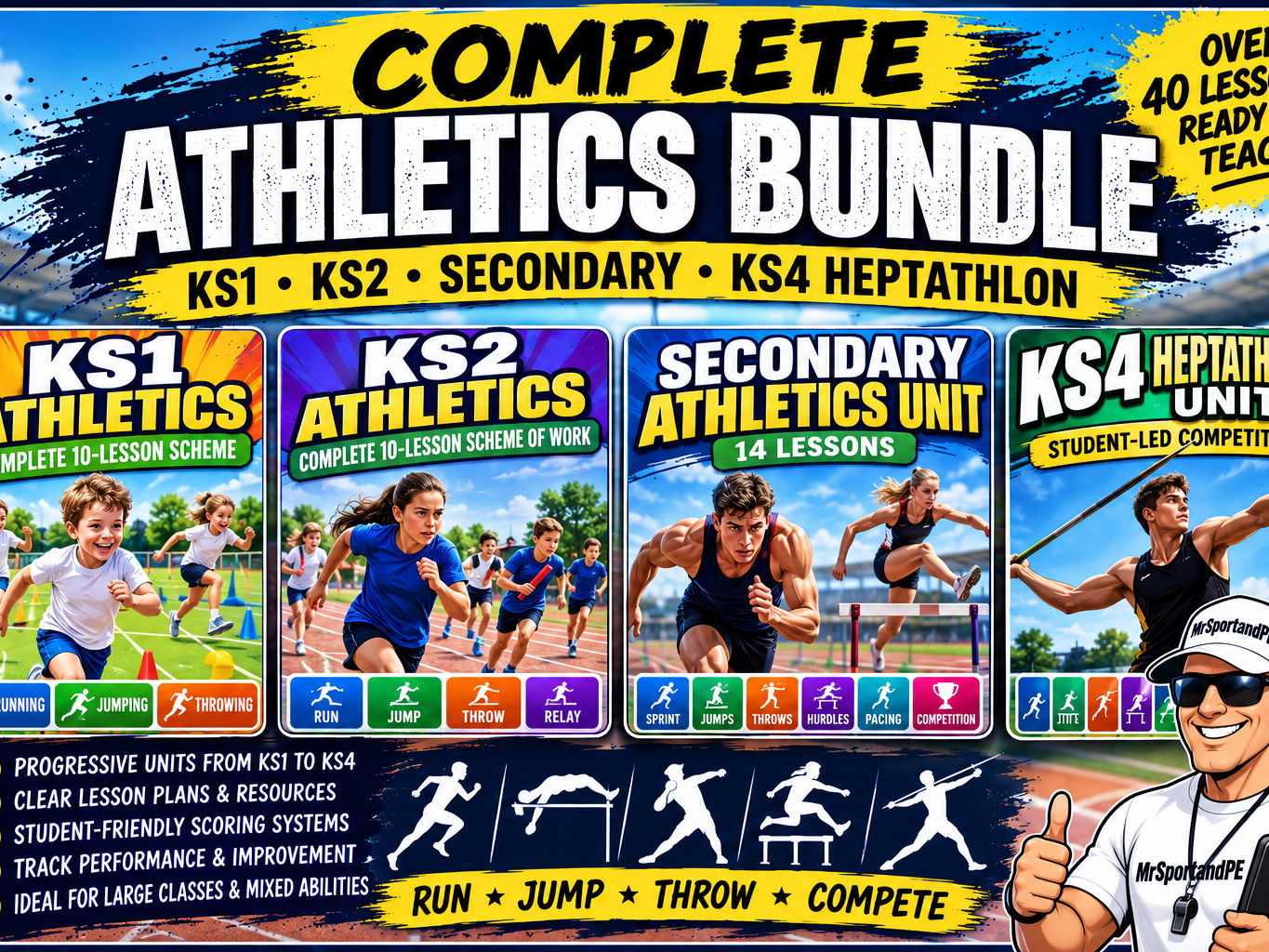 Complete Athletics Bundle KS1 • KS2 • KS3 •KS4 PE lesson plans and resources