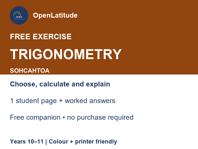 Free SOHCAHTOA worksheet with worked answers