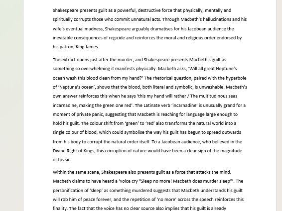 Grade 9 Model Essay Macbeth & Guilt AQA GCSE English