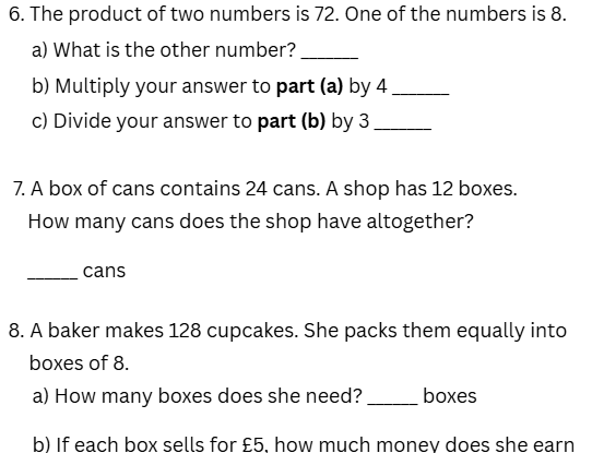 Year 6 Multiplication and Division Assessment