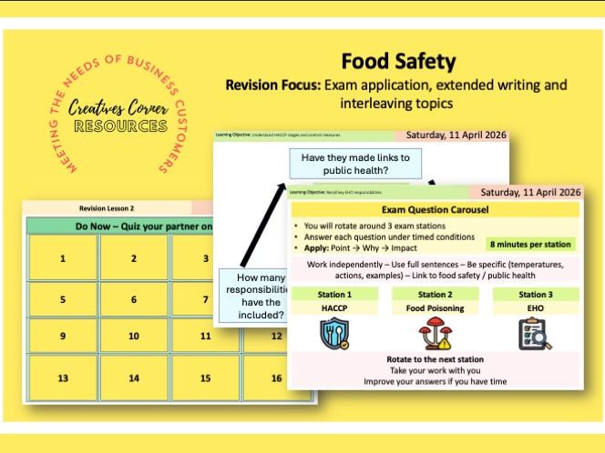 WJEC Hospitality & Catering Unit 1 – Food Safety Revision Lesson 2 (Exam Practice)