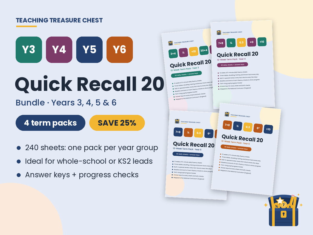 KS2 Maths Quick Recall Bundle: Years 3–6, Four 12-Week Term Packs