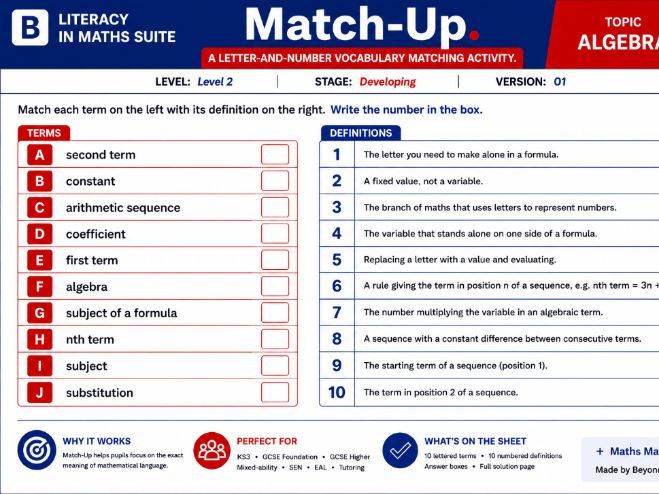 Maths Command Words Match-Up – Level 2 Developing | Activities, Answers & PowerPoint