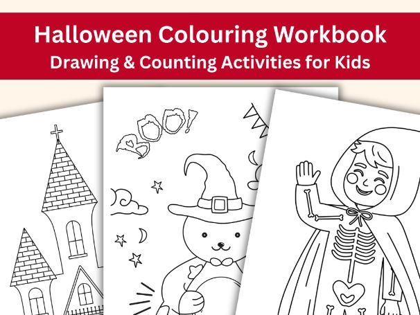 Halloween Colouring Workbook | Drawing, Counting & Fine Motor Activities (24 Pages)