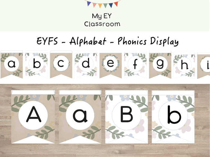 Floral Alphabet Bunting (A–Z Uppercase and Lowercase) – Classroom Display for Letter Formation