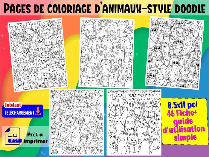 Pages de coloriage d’animaux – style doodle