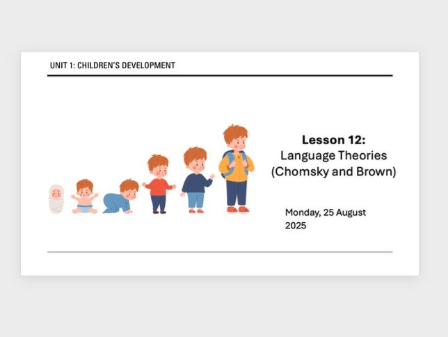 AAQ Early Childhood Development Unit 1 - Chomsky & Brown Theories of Language Development D3.1 D3.2