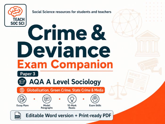 AQA A Level Sociology Crime & Deviance Revision: Global Green Crime State Crime Media Essay Plans