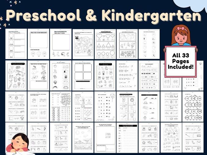 33 Preschool Worksheets | Kindergarten Math, Alphabet, Logic, Phonics, Coloring | Homeschool PDF