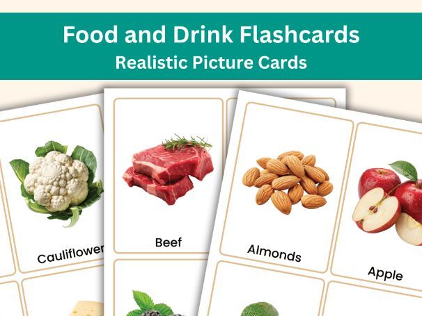 Food & Drink Flashcards | 84 Realistic Picture Cards for Early Years, KS1 & ESL Vocabulary