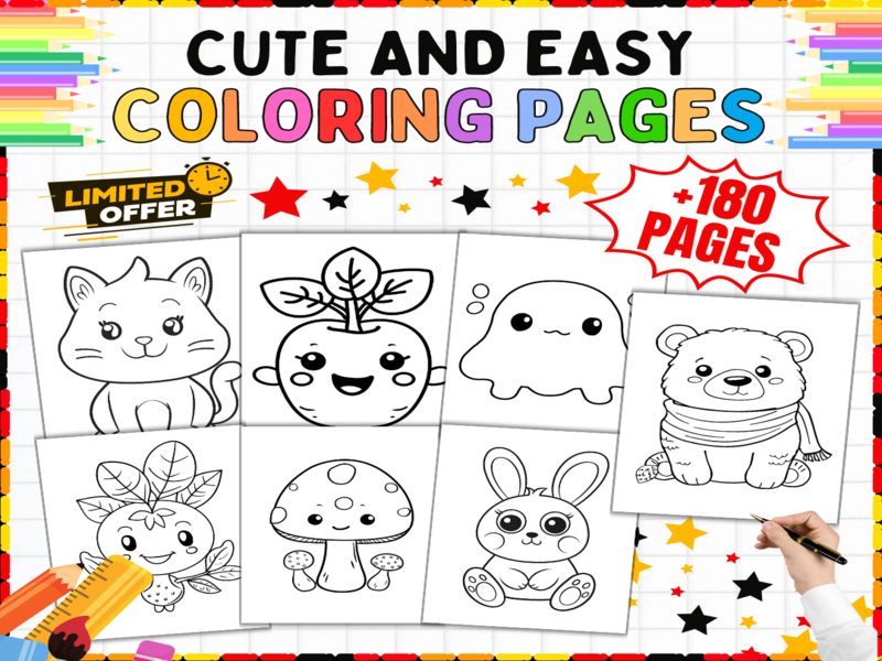 +180 Easy Coloring Pages for Kids | Cute Animals Colouring Worksheets | No Prep Printable Activities