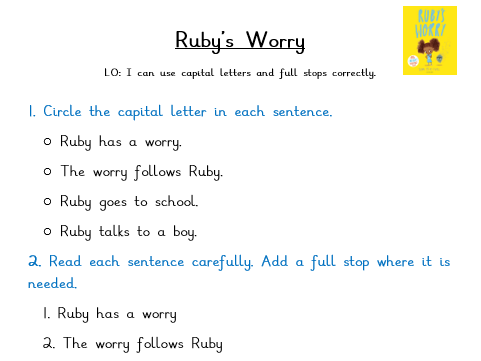 Ruby's worry English - Capital letters and full stops