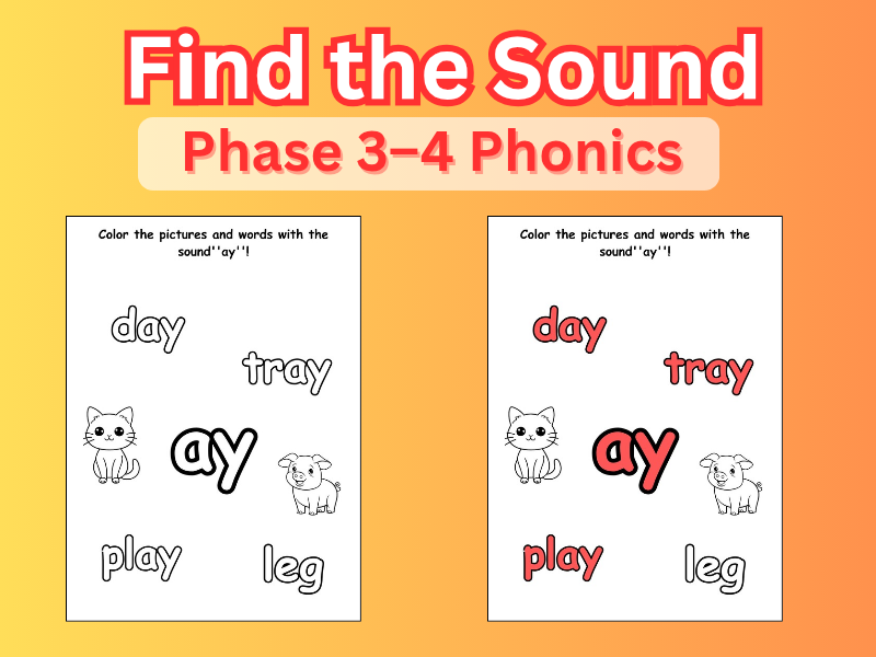 Find the Sound – Phonics Coloring Worksheets  | Phase 3–4 Phonics