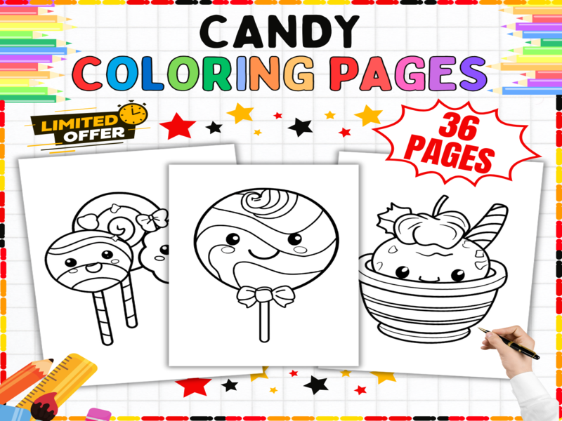 36 Candy Coloring Pages | Sweet Treats Colouring Sheets for Kids | Fun Dessert Art Activities