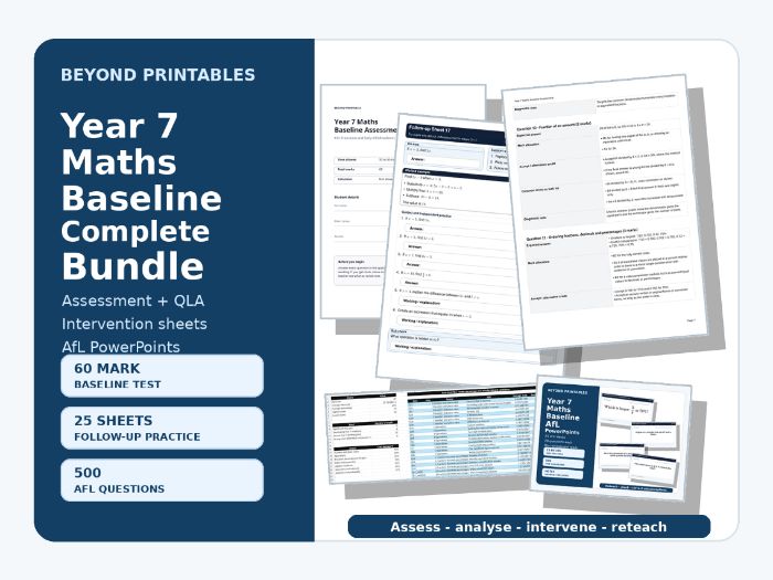 Year 7 Maths Baseline Assessment Complete Bundle | Test, QLA, Intervention & AfL