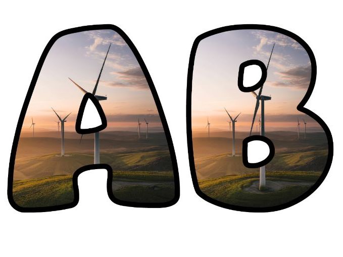 Wind Turbines Field Classroom Display Lettering Set | Upper & Lowercase Letters, 0-9 and Signs