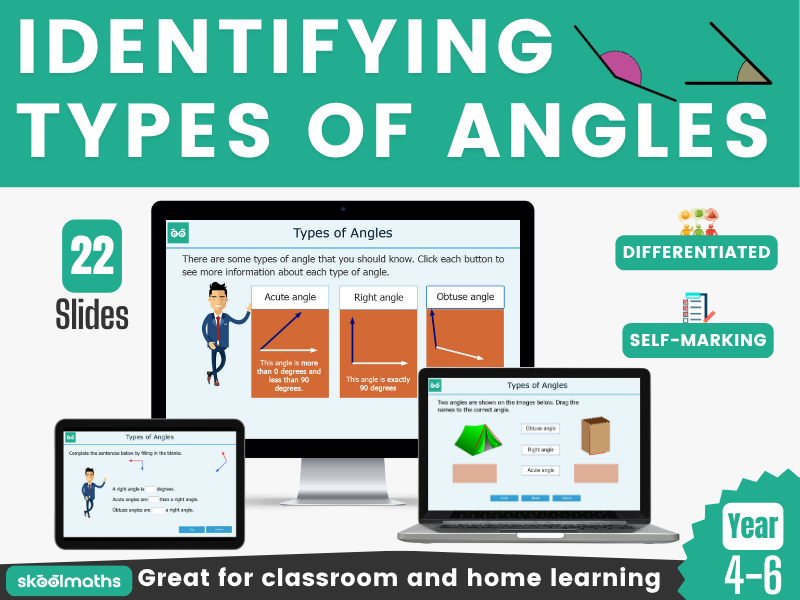Types of Angles Year 4 Interactive Digital Maths Lesson with Self-marking Activities