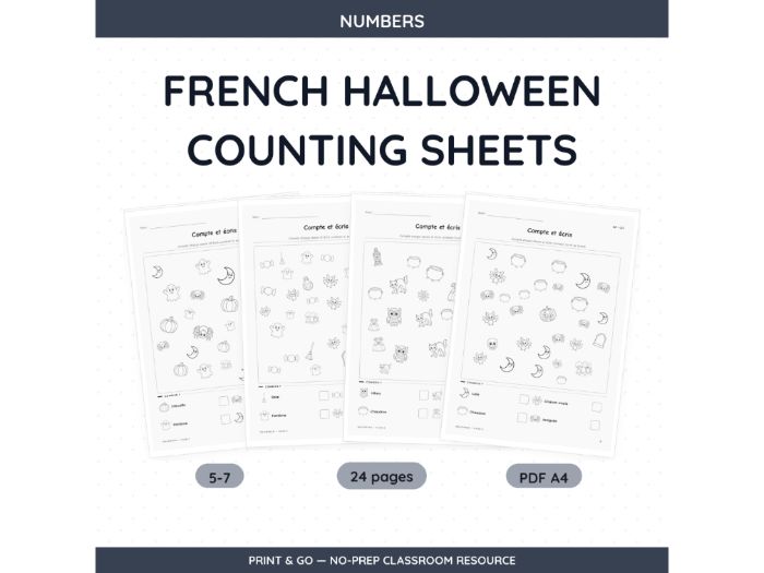 French Halloween Counting Sheets | 24 Sheets