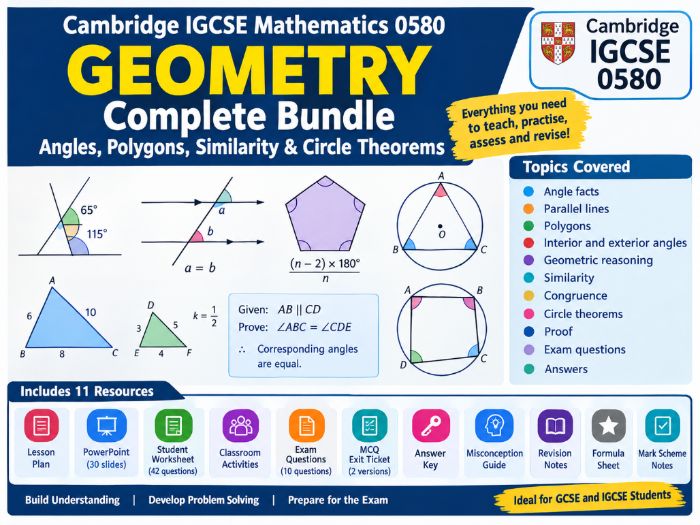 Cambridge IGCSE Mathematics 0580 Geometry Complete Bundle | Angles, Polygons, Similarity and Circle
