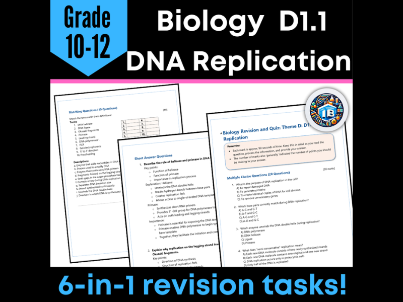 IB DP Biology D1.1 DNA Replication Quiz and Revision Worksheets 2026